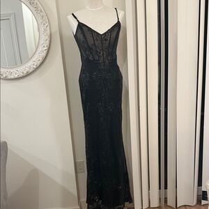 Elegant Black Sheer Lace Gown